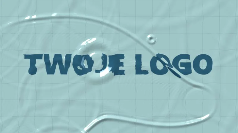 Napis TWOJE LOGO na dnie, wykrzywiony przez fale na przezroczystej wodzie